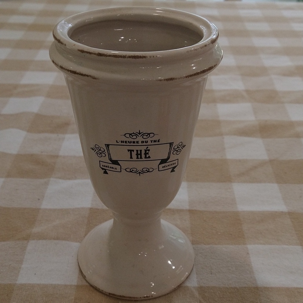 French country The' vase container jar 8" tall shabby chic cottagecore